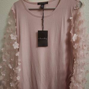 Women's Pink shirt with sheer floral sleeves